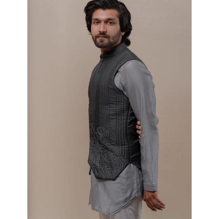 Runit Gupta Grey Handquilted Silk Half Jacket
