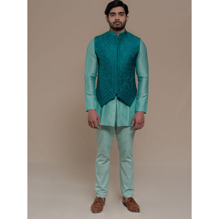 Runit Gupta Turquoise Handquilted Silk Half Jacket
