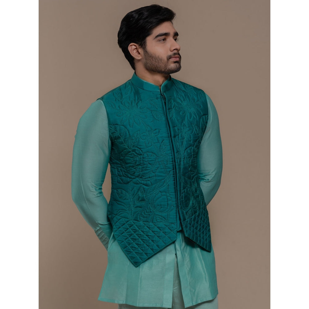 Runit Gupta Turquoise Handquilted Silk Half Jacket