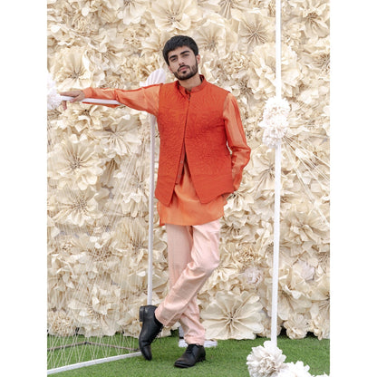 Runit Gupta Carrot Handquilted Silk Half Jacket