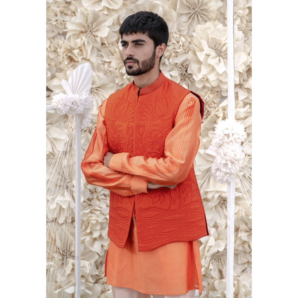 Runit Gupta Carrot Handquilted Silk Half Jacket