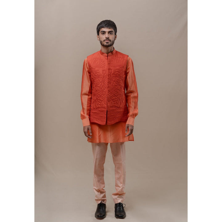 Runit Gupta Carrot Handquilted Silk Half Jacket