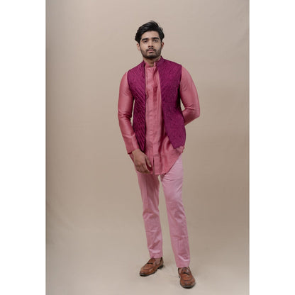 Runit Gupta Wine Handquilted Silk Half Jacket