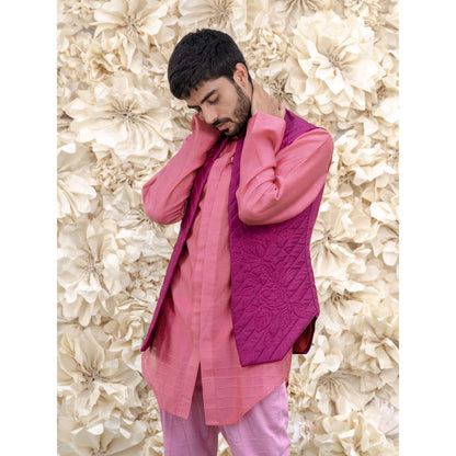 Runit Gupta Wine Handquilted Silk Half Jacket