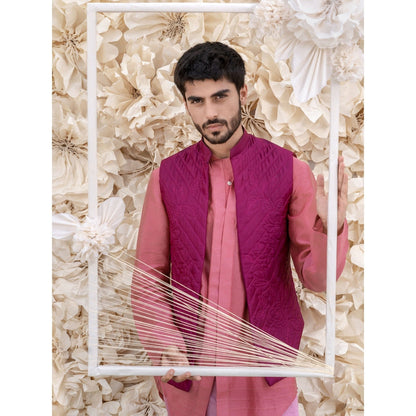 Runit Gupta Wine Handquilted Silk Half Jacket