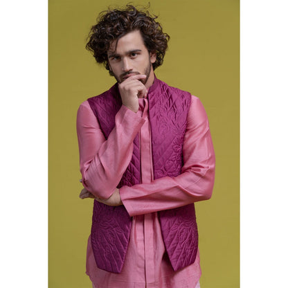 Runit Gupta Wine Handquilted Silk Half Jacket