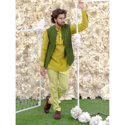 Runit Gupta Green Handquilted Silk Half Jacket