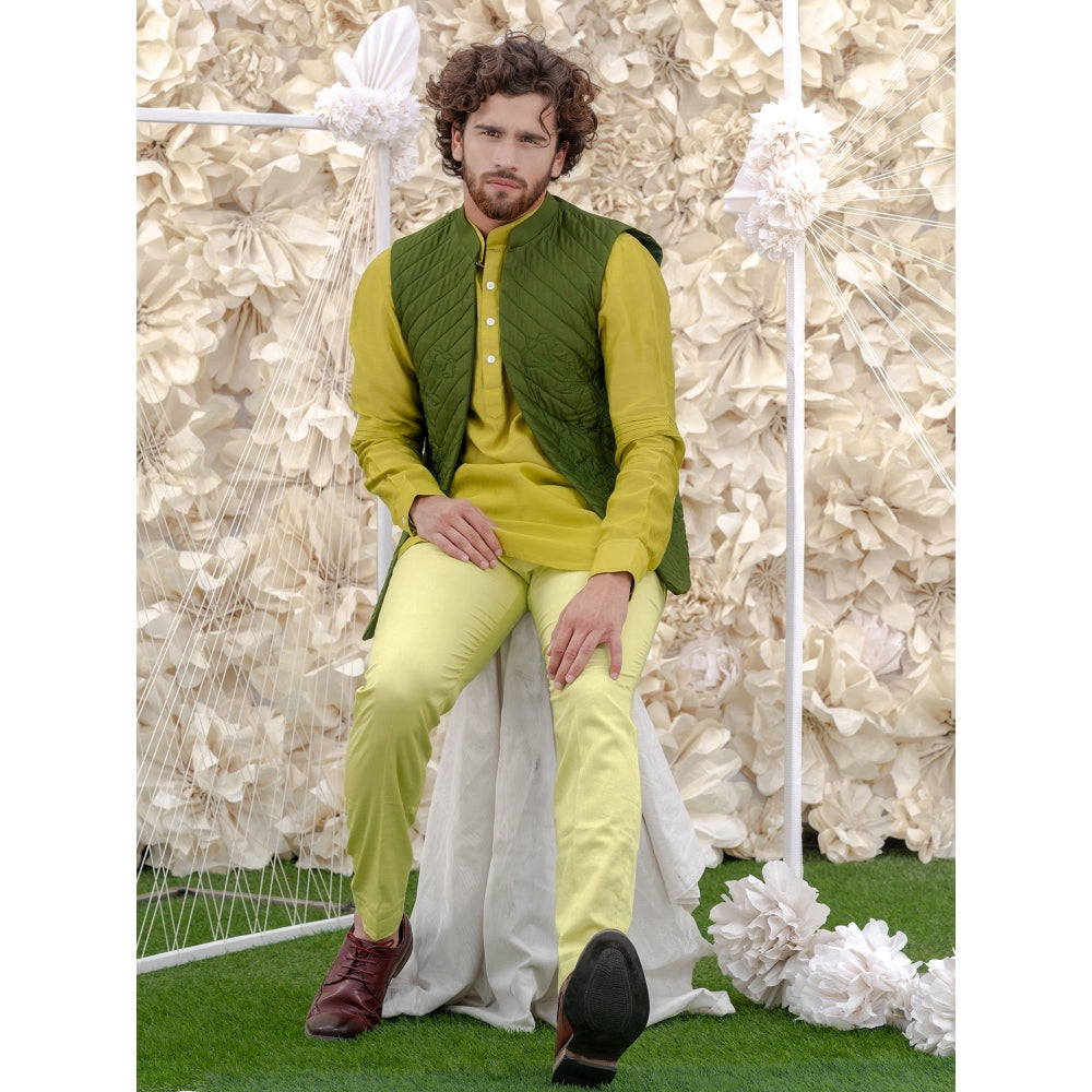 Runit Gupta Green Handquilted Silk Half Jacket