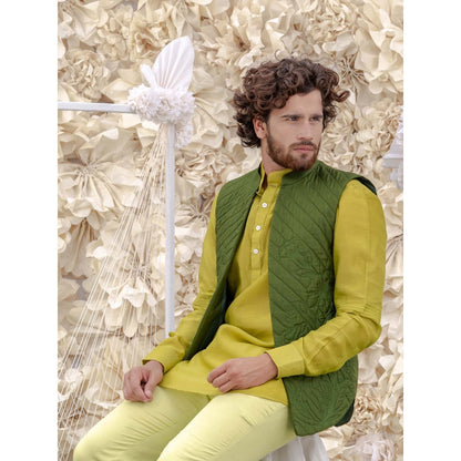 Runit Gupta Green Handquilted Silk Half Jacket