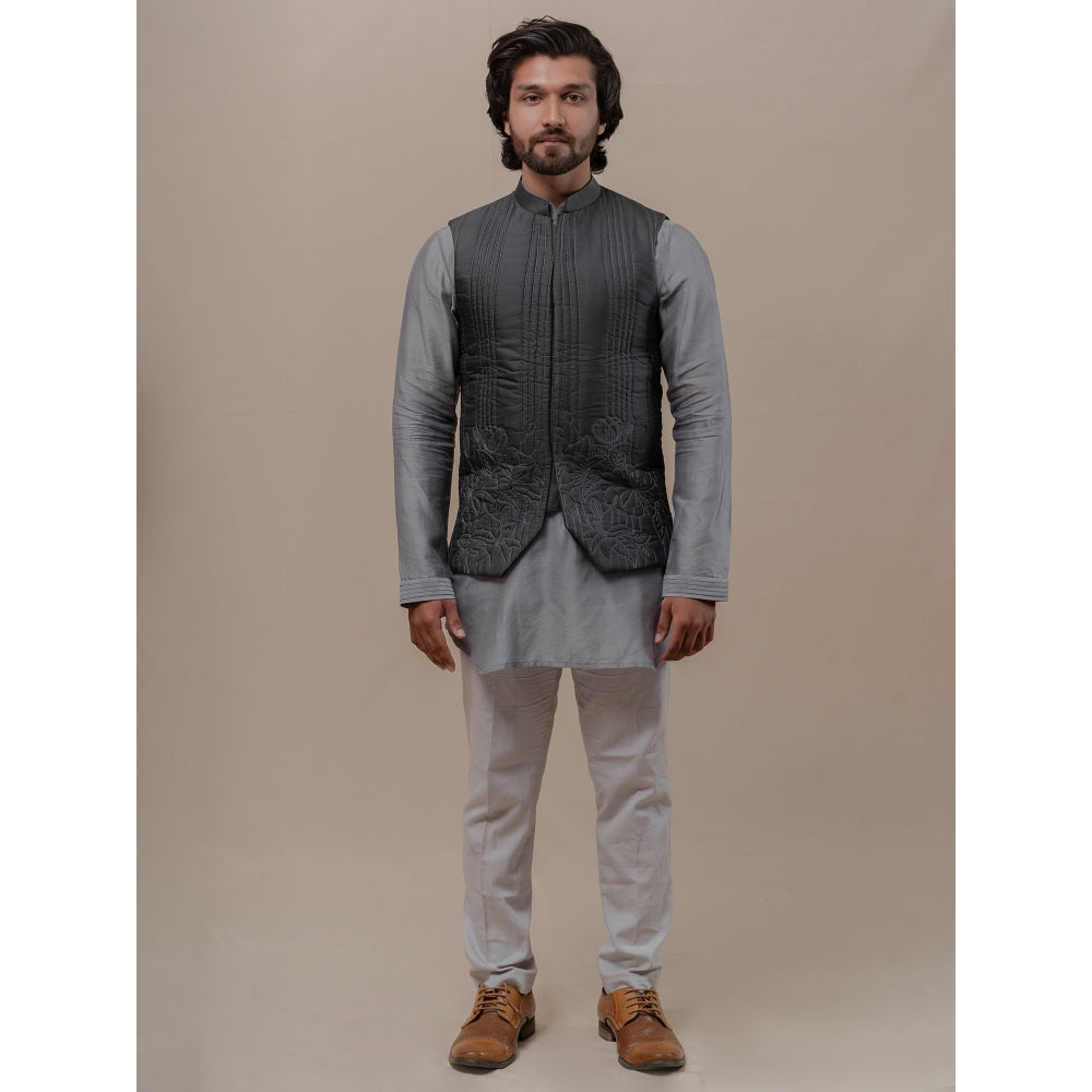 Runit Gupta Grey Bundi-Kurta (Set of 3)