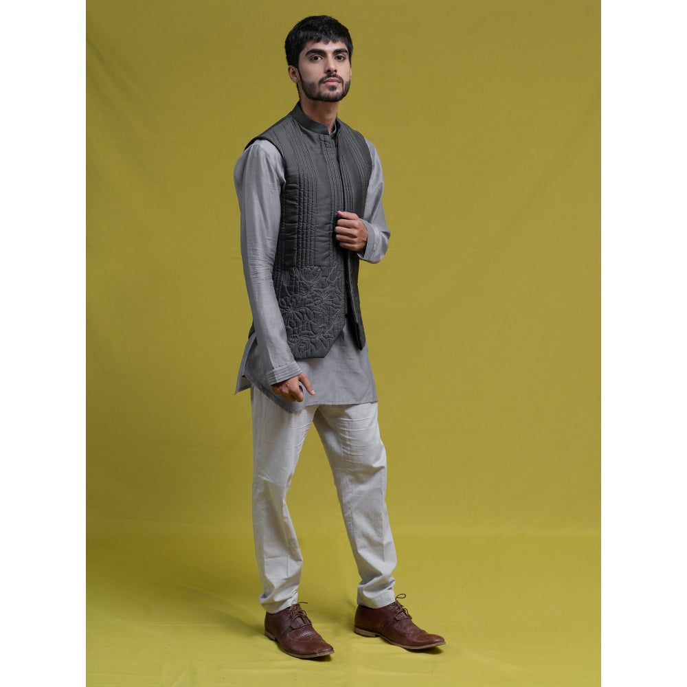 Runit Gupta Grey Bundi-Kurta (Set of 3)