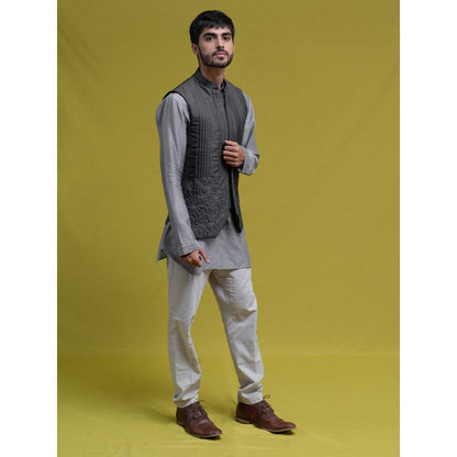 Runit Gupta Grey Bundi-Kurta (Set of 3)