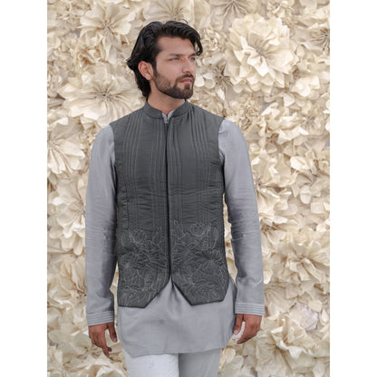 Runit Gupta Grey Bundi-Kurta (Set of 3)