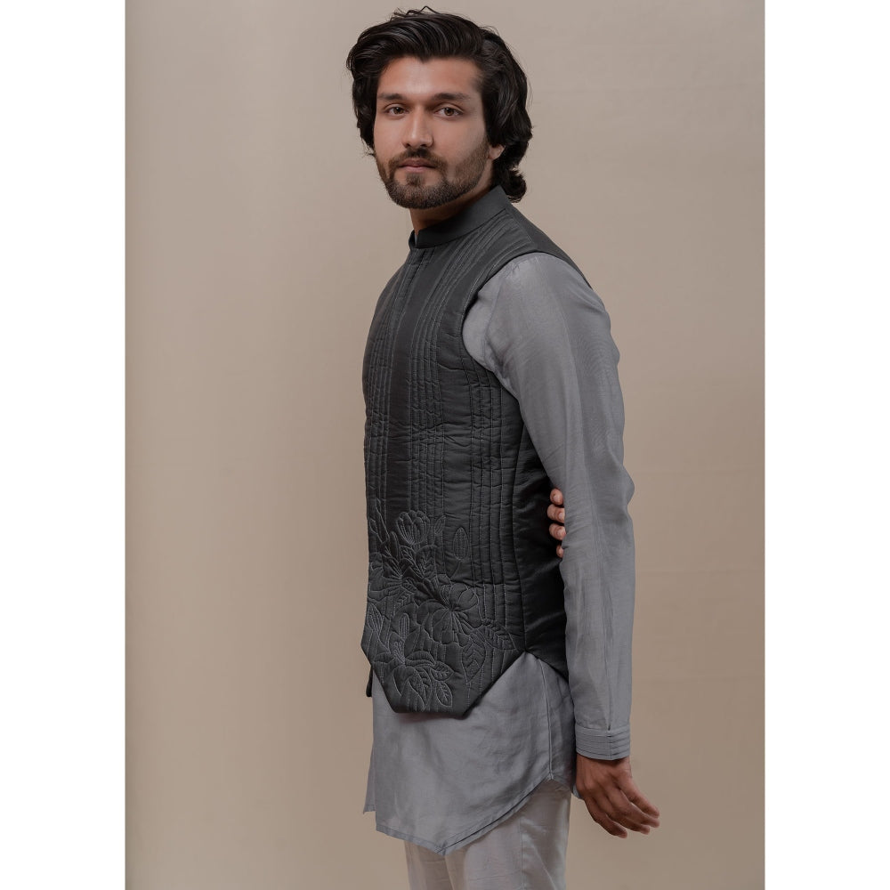Runit Gupta Grey Bundi-Kurta (Set of 3)
