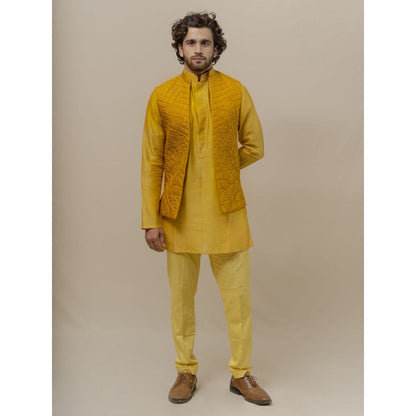Runit Gupta Marigold Bundi-Kurta (Set of 3)
