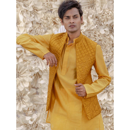 Runit Gupta Marigold Bundi-Kurta (Set of 3)