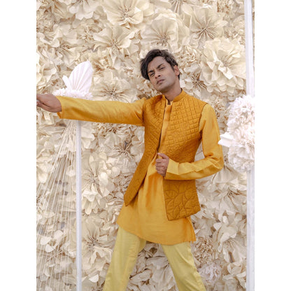 Runit Gupta Marigold Bundi-Kurta (Set of 3)