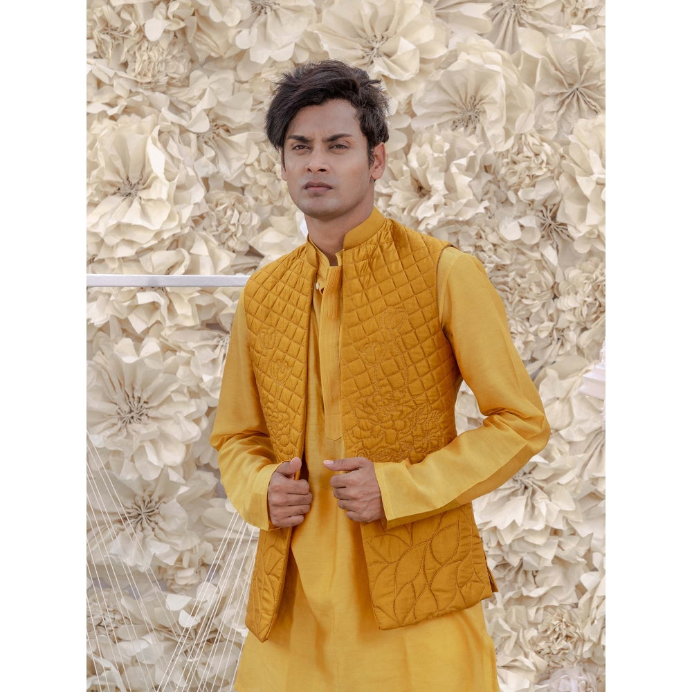 Runit Gupta Marigold Bundi-Kurta (Set of 3)