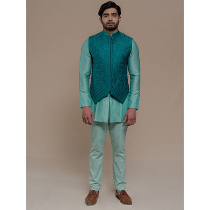 Runit Gupta Turqoise Bundi-Kurta (Set of 3)