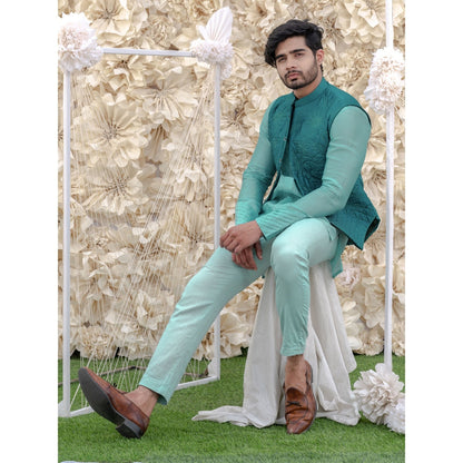 Runit Gupta Turqoise Bundi-Kurta (Set of 3)