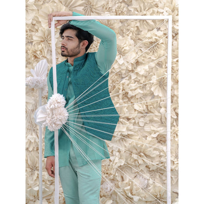 Runit Gupta Turqoise Bundi-Kurta (Set of 3)