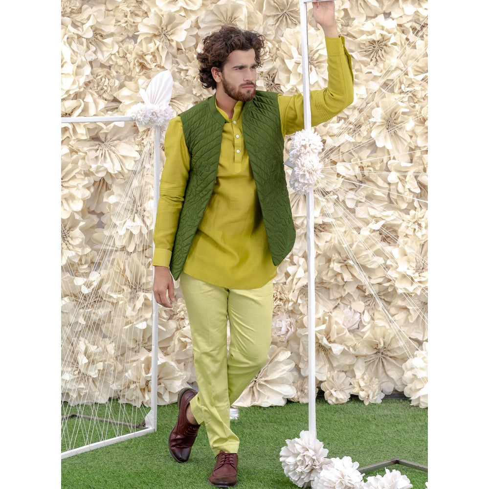 Runit Gupta Green Bundi-Kurta (Set of 3)