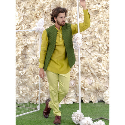 Runit Gupta Green Bundi-Kurta (Set of 3)