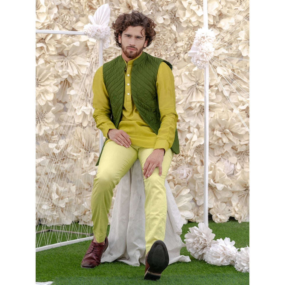 Runit Gupta Green Bundi-Kurta (Set of 3)