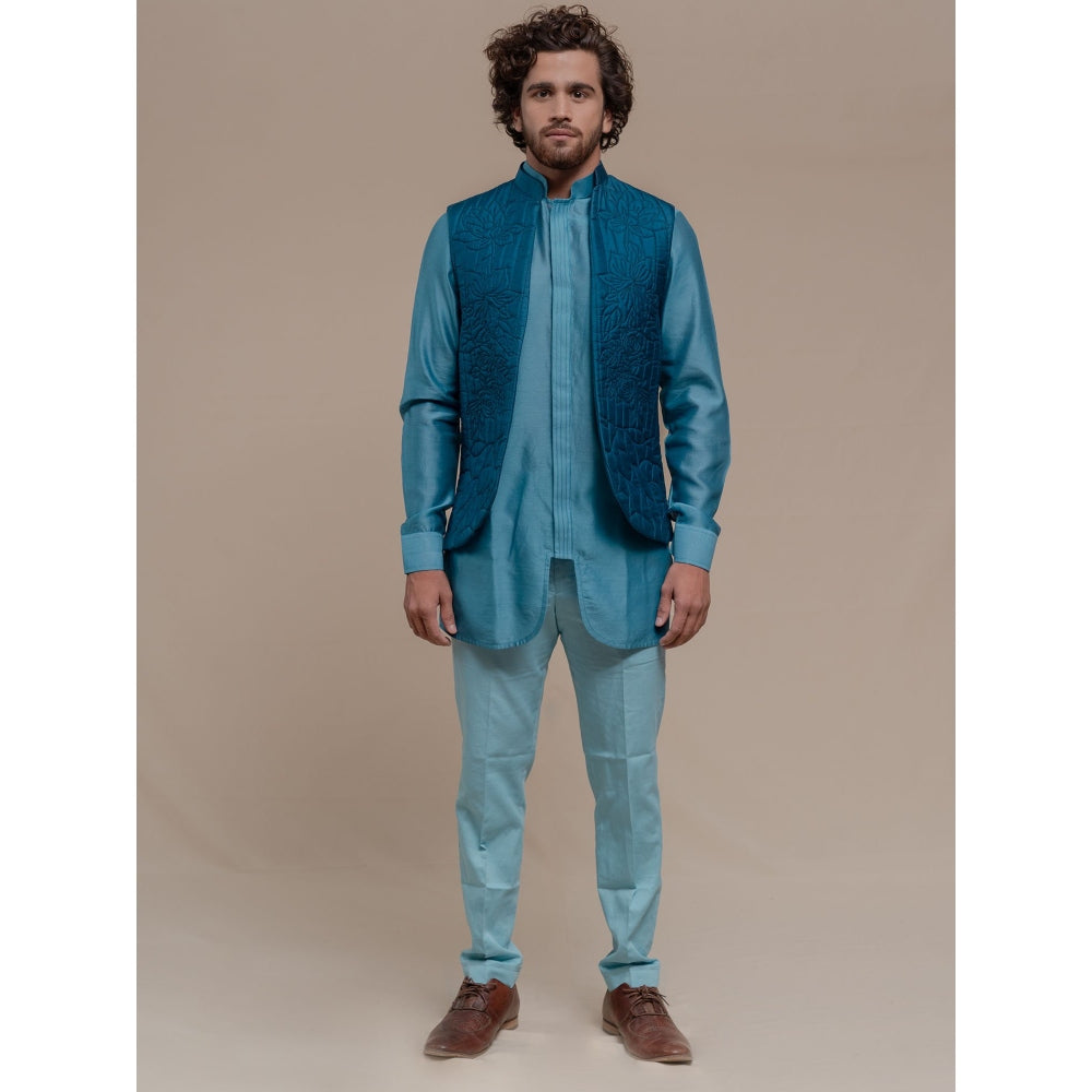 Runit Gupta Blue Bundi-Kurta (Set of 3)