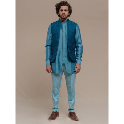 Runit Gupta Blue Bundi-Kurta (Set of 3)