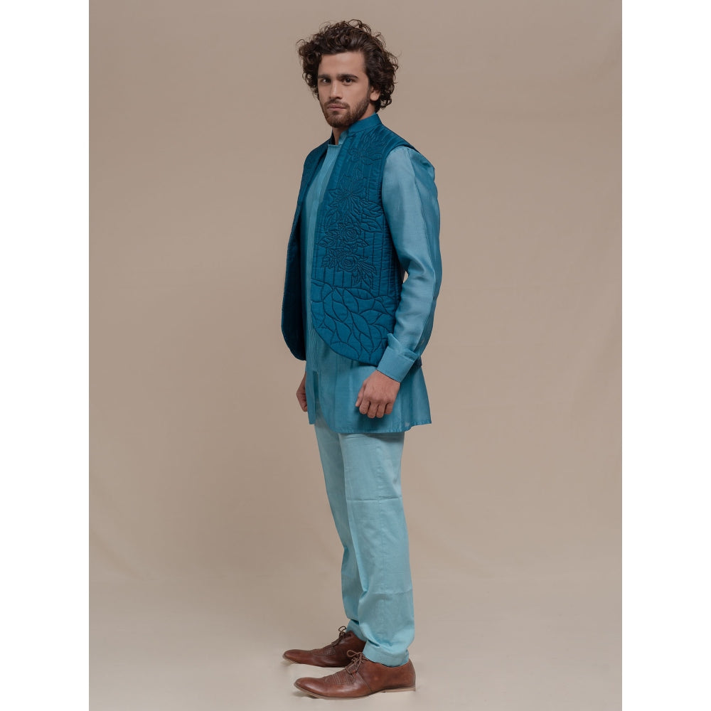 Runit Gupta Blue Bundi-Kurta (Set of 3)