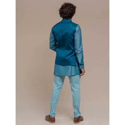 Runit Gupta Blue Bundi-Kurta (Set of 3)