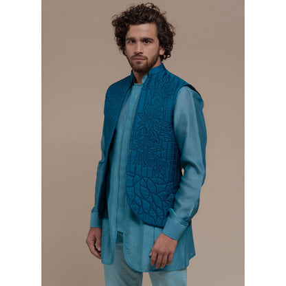 Runit Gupta Blue Bundi-Kurta (Set of 3)