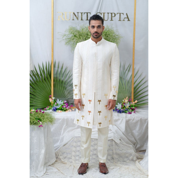 Runit Gupta Amir Off White Embroidered Sherwani Kurta with Pyjama (Set of 3)