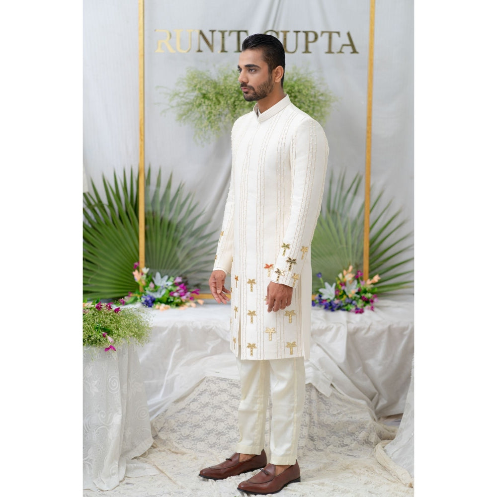 Runit Gupta Amir Off White Embroidered Sherwani Kurta with Pyjama (Set of 3)
