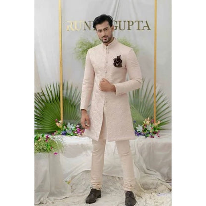 Runit Gupta Navab Dusty Pink Quilted Sherwani Kurta with Churidar (Set of 3)