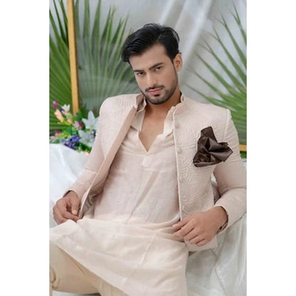 Runit Gupta Navab Dusty Pink Quilted Sherwani Kurta with Churidar (Set of 3)