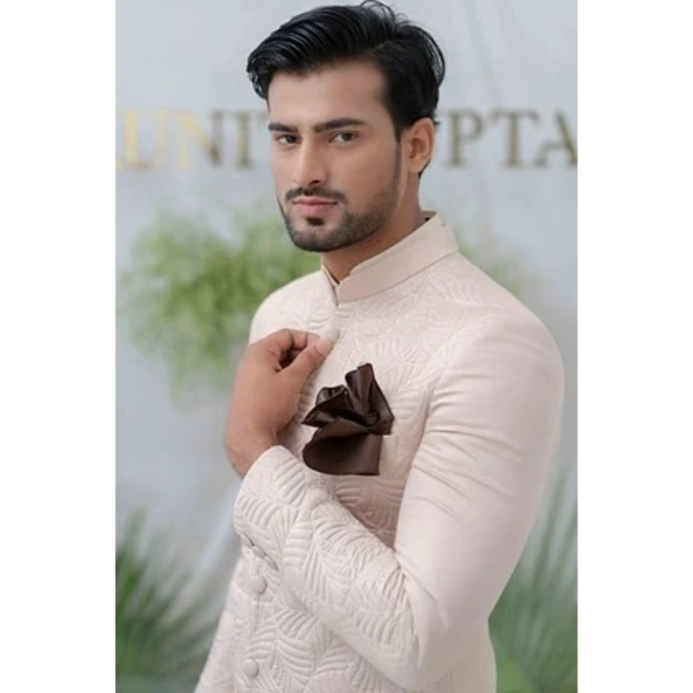 Runit Gupta Navab Dusty Pink Quilted Sherwani Kurta with Churidar (Set of 3)