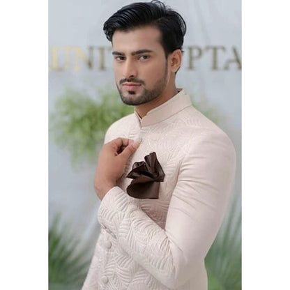 Runit Gupta Navab Dusty Pink Quilted Sherwani Kurta with Churidar (Set of 3)