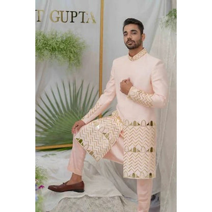 Runit Gupta Zain Pink Embroidered Sherwani Kurta with Pyjama (Set of 3)