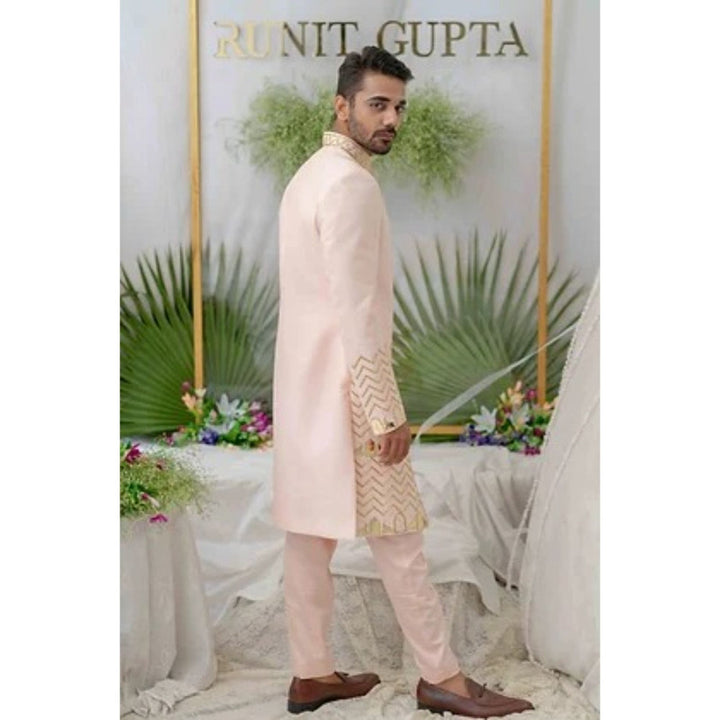 Runit Gupta Zain Pink Embroidered Sherwani Kurta with Pyjama (Set of 3)