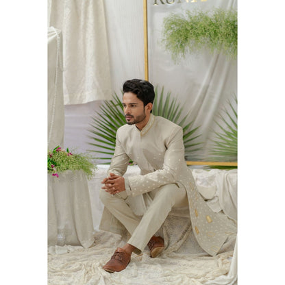 Runit Gupta Raag Grey Embroidered Sherwani Kurta with Pyjama (Set of 3)