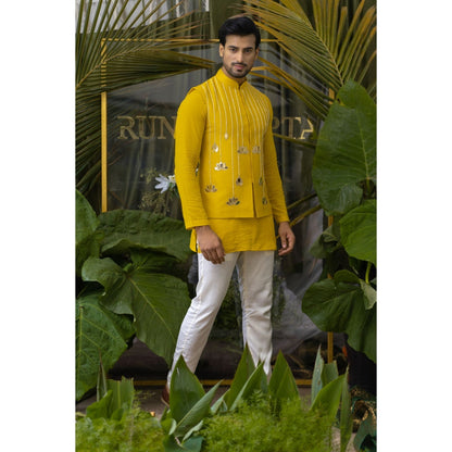 Runit Gupta Marigold Lotus Yellow Embroidered Bundi