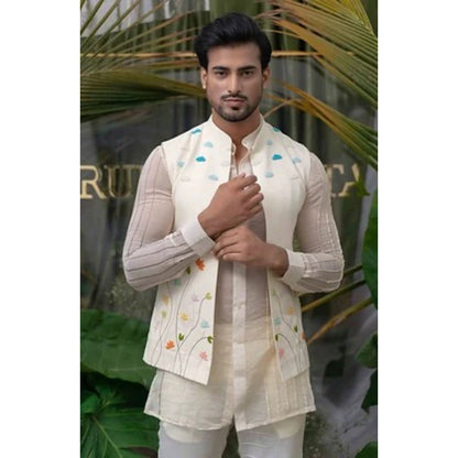 Runit Gupta Off White and Multicolor Embroidered Bundi