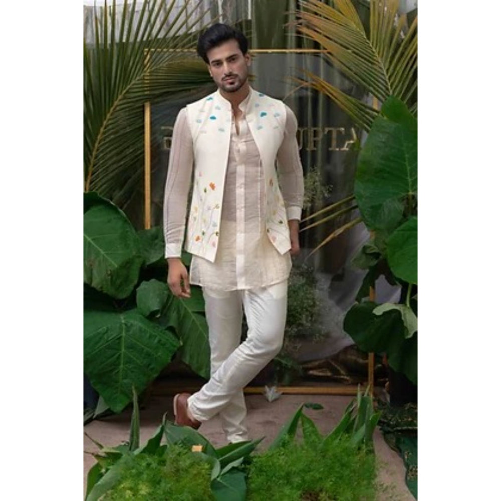 Runit Gupta Off White and Multicolor Embroidered Bundi
