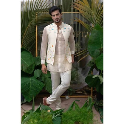 Runit Gupta Off White and Multicolor Embroidered Bundi