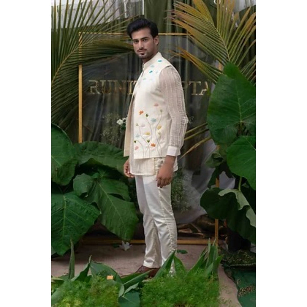 Runit Gupta Off White and Multicolor Embroidered Bundi