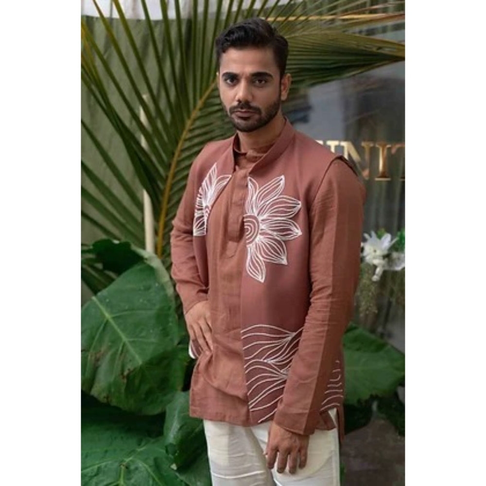 Runit Gupta Brown Embroidered Bundi