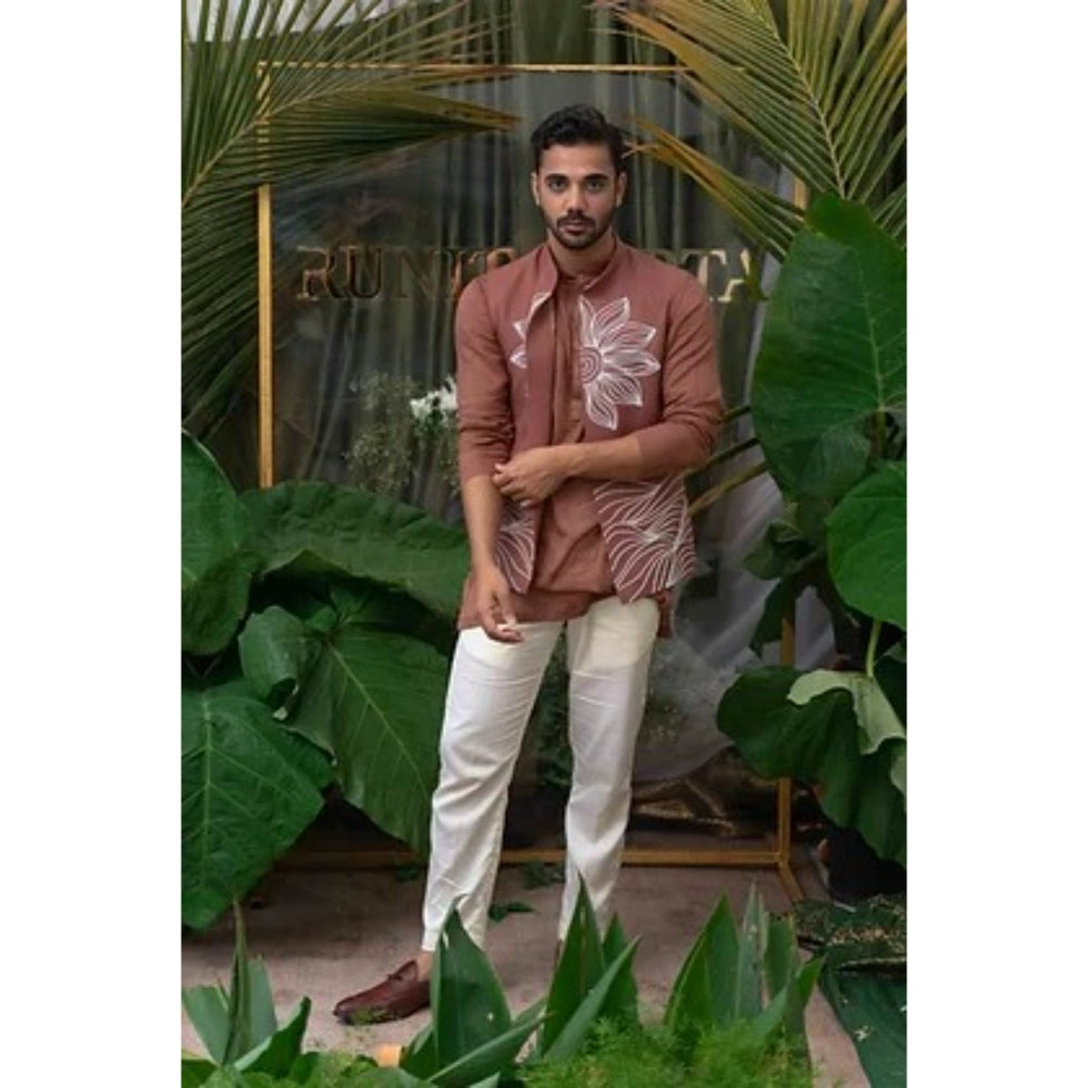 Runit Gupta Brown Embroidered Bundi