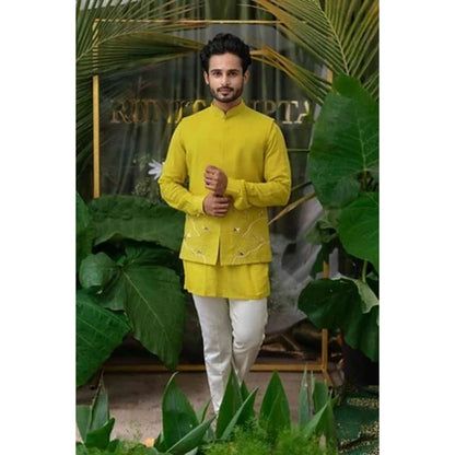 Runit Gupta Green Contour Elephant Embroidered Bundi